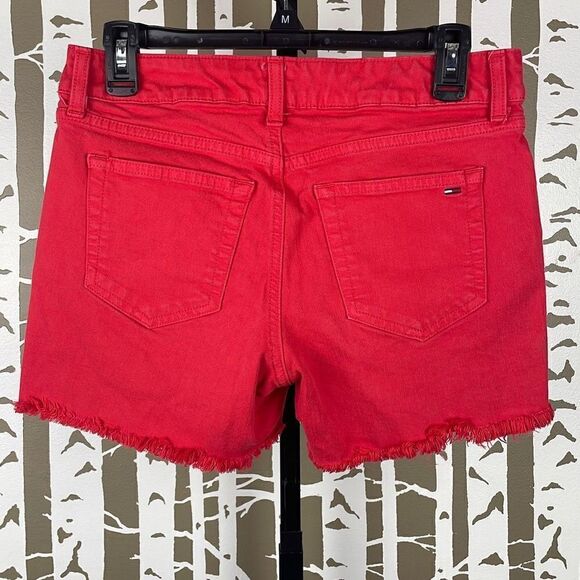 Tommy Hilfiger Red Frayed Hem Jean Shorts 2 - Picture 2 of 5
